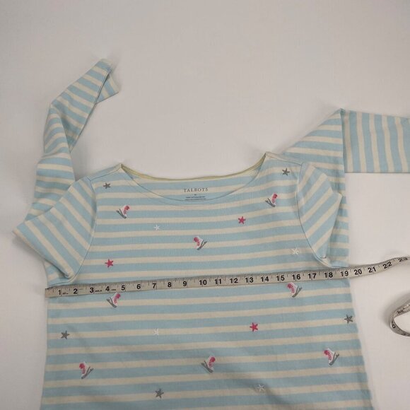 NWT Talbots Ice Skating Embroidered Striped Shirt Womens Size Medium Winter - Picture 9 of 10